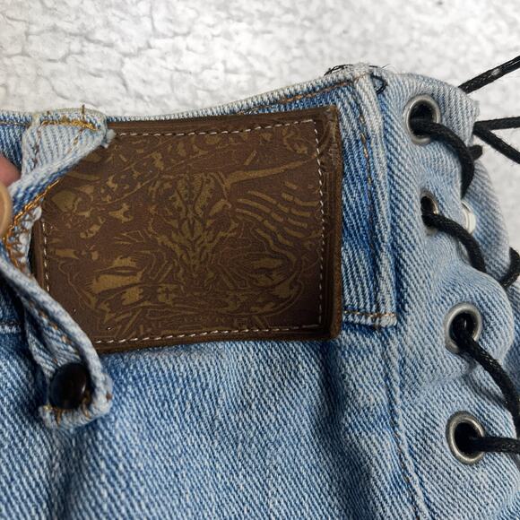 Vintage Lip Service Denim Lace Up Mini Jean Skirt Light Wash Blue Y2K Western - Picture 10 of 16